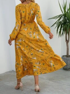 Women's Casual Dress Swing Dress A Line Dress Floral Print Crew Neck Long Dress Maxi Dress Fashion Modern Daily Holiday Long Sleeve Regular Fit Black White Yellow Fall Winter S M L XL -Casual Print Dress Sales zutxdn1695036773509