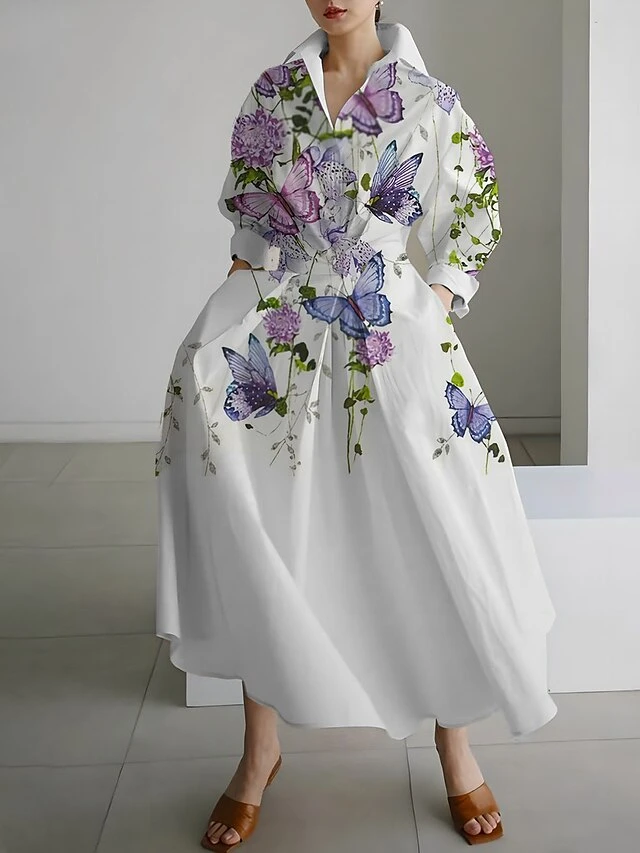 Women's Shirt Dress Casual Dress Swing Dress Maxi Long Dress Outdoor Office Daily Polyester Fashion Modern Shirt Collar Button Pocket Long Sleeve Fall Winter 2023 Loose Fit White Yellow Royal Blue 3 Women's Shirt Dress Casual Dress Swing Dress Maxi Long Dress Outdoor Office Daily Polyester Fashion Modern Shirt Collar Button Pocket Long Sleeve Fall Winter 2023 Loose Fit White Yellow Royal Blue - Image 3