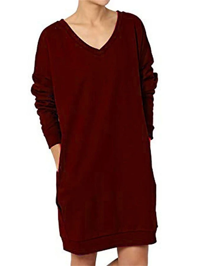 Women's Casual Dress Sweatshirt Dress Shift Dress Mini Dress Pocket Outdoor Street Daily Active Fashion V Neck Long Sleeve 2023 Loose Fit Black Wine Dark Grey Color S M L XL XXL Size 11 Women's Casual Dress Sweatshirt Dress Shift Dress Mini Dress Pocket Outdoor Street Daily Active Fashion V Neck Long Sleeve 2023 Loose Fit Black Wine Dark Grey Color S M L XL XXL Size - Image 11
