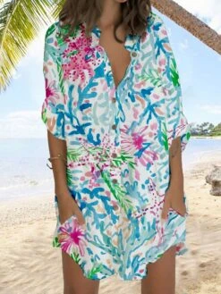 Women's Shirt Dress Casual Dress Shift Dress Mini Dress Outdoor Daily Vacation Linen Fashion Casual Stand Collar Button Pocket Long Sleeve Summer Spring Fall 2023 Regular Fit White Blue Purple Floral -Casual Print Dress Sales zwderu1677233175697