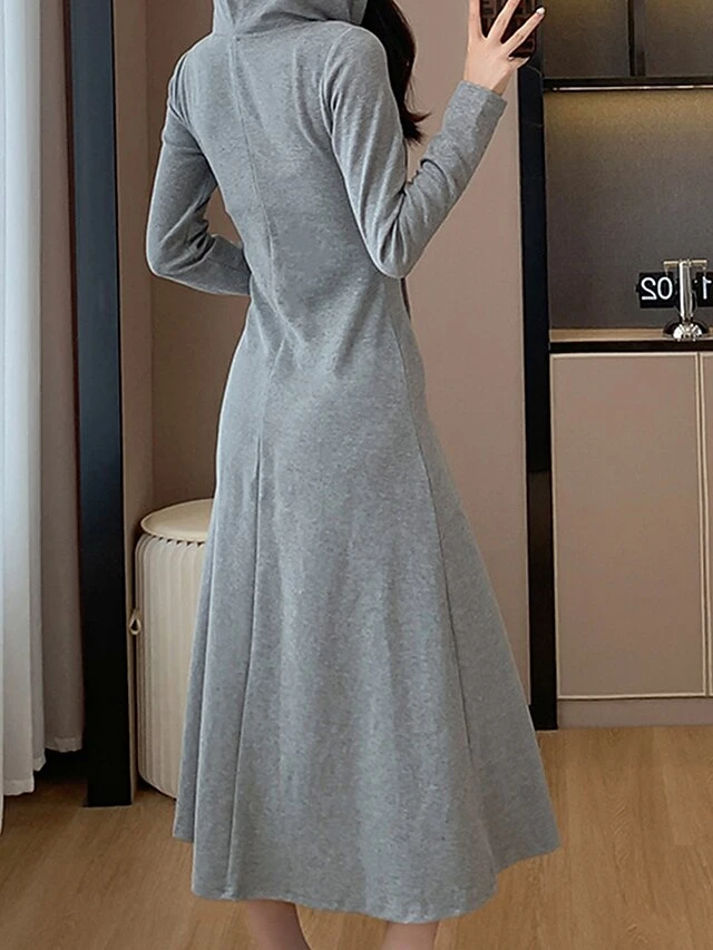 Women's Casual Dress Hoodie Dress Midi Dress Fashion Daily Outdoor Vacation Going Out Hoodie Zipper Solid Color Regular Fit Black Gray S M L XL 2 Women's Casual Dress Hoodie Dress Midi Dress Fashion Daily Outdoor Vacation Going Out Hoodie Zipper Solid Color Regular Fit Black Gray S M L XL - Image 2