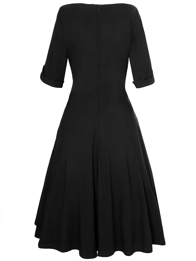Women‘s Plus Size Curve Casual Dress Vintage Dress Solid Color Midi Dress Half Sleeve V Neck Fashion Daily Black Wine Summer Spring L XL XXL 3XL 4XL 5 Women‘s Plus Size Curve Casual Dress Vintage Dress Solid Color Midi Dress Half Sleeve V Neck Fashion Daily Black Wine Summer Spring L XL XXL 3XL 4XL - Image 5