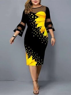 Women‘s Plus Size Curve Work Dress Sheath Dress Floral Midi Dress 3/4 Length Sleeve Mesh Print Crew Neck Elegant Outdoor White Yellow Spring Summer L XL XXL 3XL 4XL 6 Women‘s Plus Size Curve Work Dress Sheath Dress Floral Midi Dress 3/4 Length Sleeve Mesh Print Crew Neck Elegant Outdoor White Yellow Spring Summer L XL XXL 3XL 4XL -Casual Print Dress Sales zzjjpy1673504505016