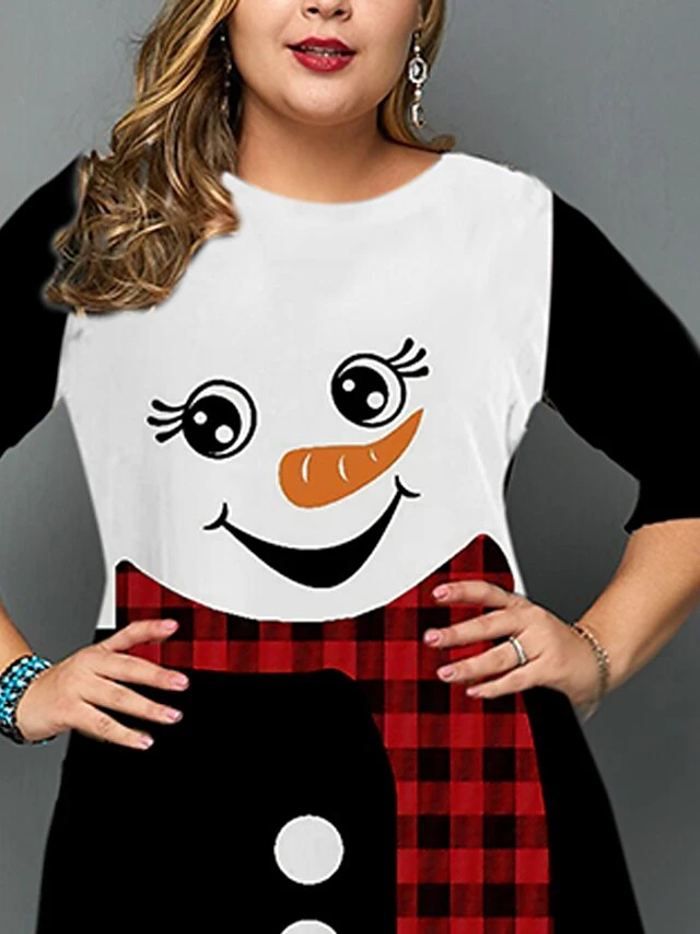 Women‘s Christmas Plus Size Work Dress Snowman Crew Neck 3/4 Length Sleeve Fall Winter Work Elegant Knee Length Dress Going Out Dress 3 Women‘s Christmas Plus Size Work Dress Snowman Crew Neck 3/4 Length Sleeve Fall Winter Work Elegant Knee Length Dress Going Out Dress - Image 3